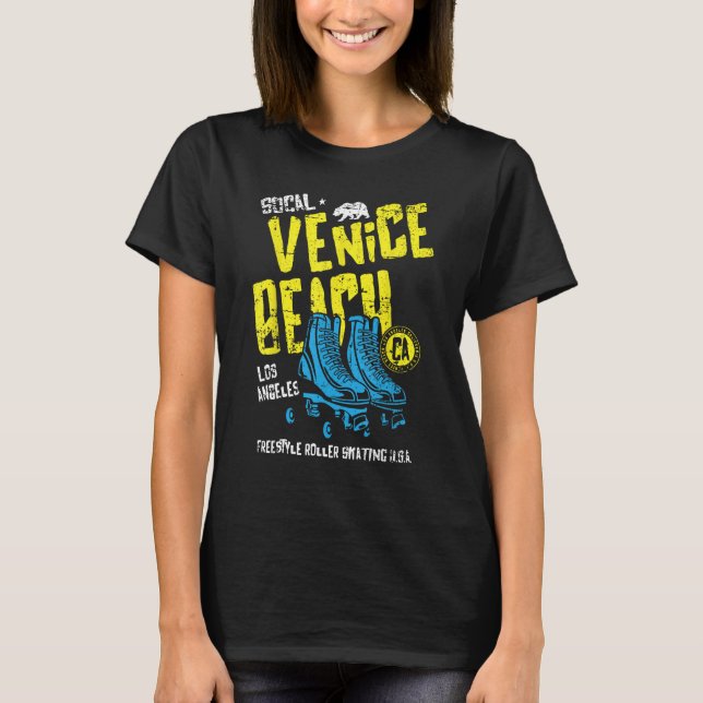 T-shirt Venice Beach California Retro Roller Skate Distres (Devant)