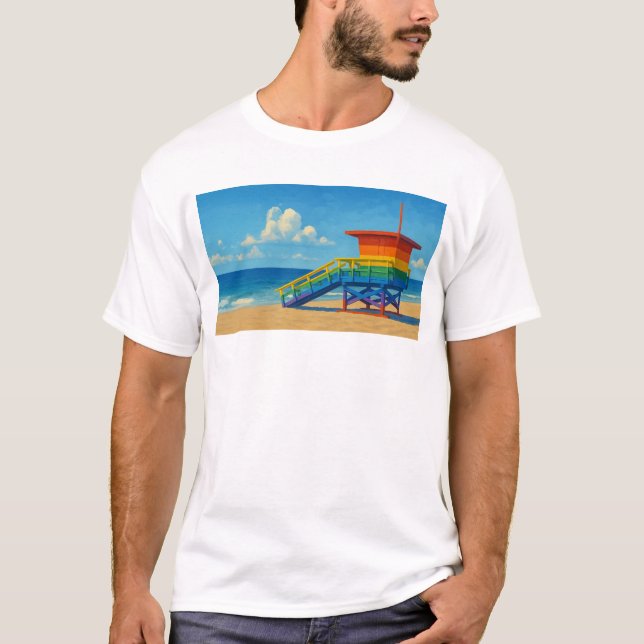 T-shirt Venice Beach Rainbow Lifeguard Stand (Devant)