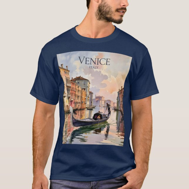 T-shirt Venice Gondola Ride Watercolor Canal Colorful (Devant)