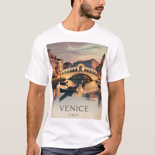 T-shirt Venice Italy Vacation Canal Bridge Twilight Retro (Devant)