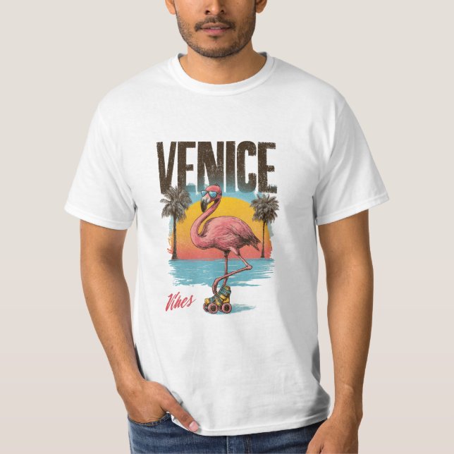 T-shirt Venice Vibes Flamingo Retro Beach California Tropi (Devant)