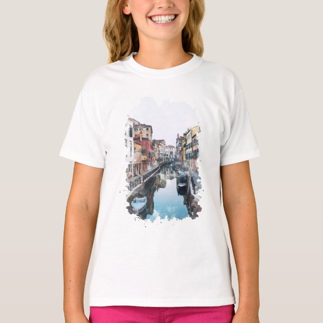 T-shirt Venise Italie Aquarelle Art (Devant)