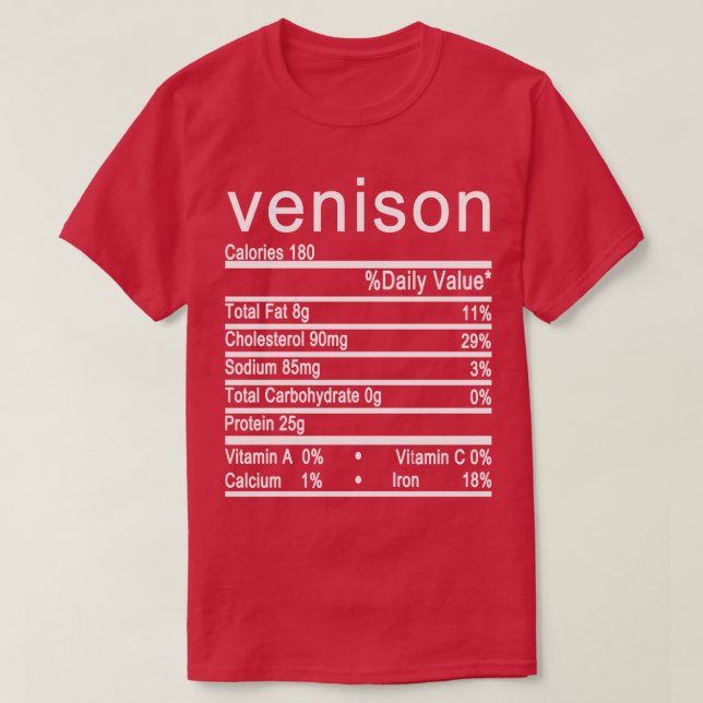 T-shirt venison Nutrition Facts étiquette (Design devant)