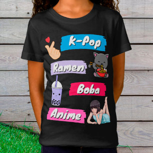 T-Shirt Ventilateur de culture K-Pop, Ramen, Boba et Anime