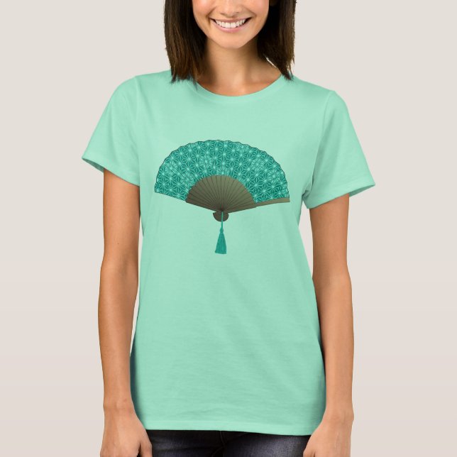 T-shirt Ventilateur japonais en Asanoha motif, Turquoise (Devant)