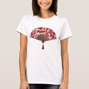 T-shirt Ventilateur japonais en papier feuille, rouge fonc