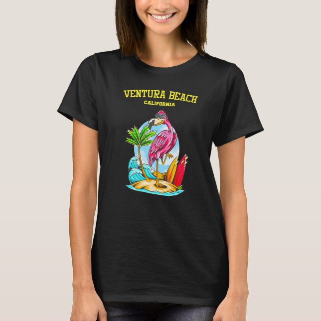 T-shirt Ventura Beach Flamant rose Ocean Wave Surf Premium (Devant)