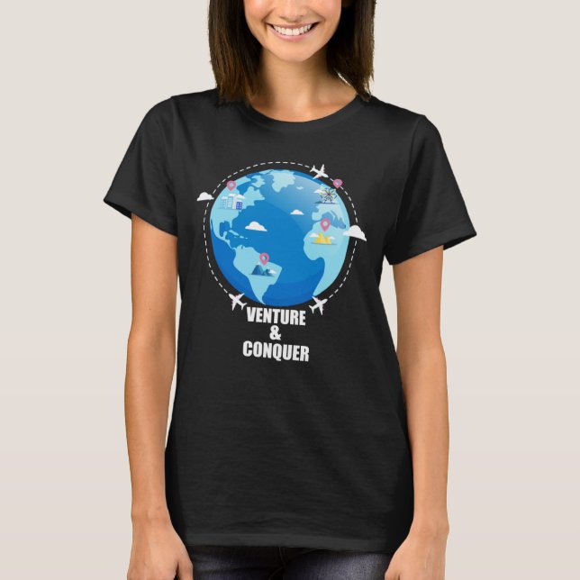 T-shirt Venture et Conquer Voyage dans Style plans de voya (Devant)
