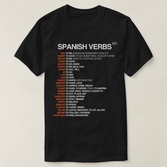 T-shirt Verbes espagnols 101 - Fiche technique en espagnol (Design devant)