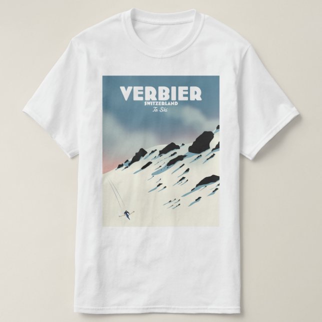 T-shirt Verbier Suisse affiche de voyage de ski imprimé. (Design devant)