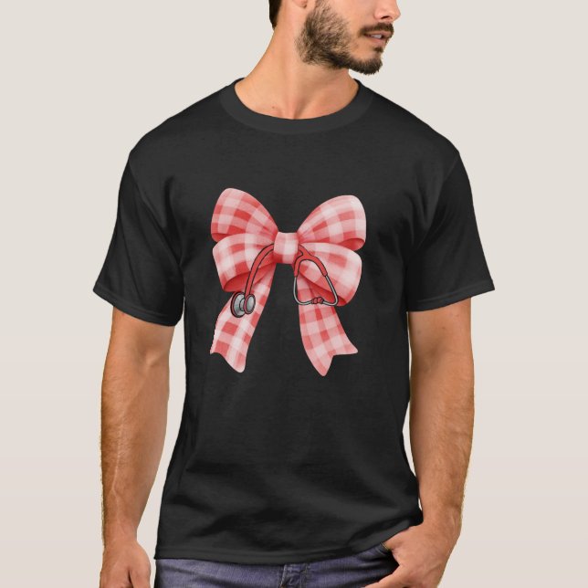 T-shirt Vérifier infirmière Coquette Bow Stethoscope Soins (Devant)