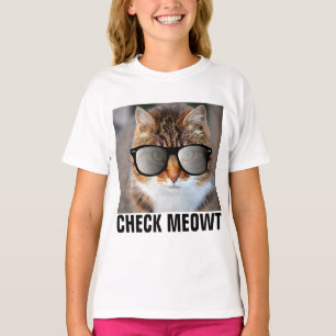 T-shirt VÉRIFIER LE CHAT MEOWT avec lunettes de soleil, Fi