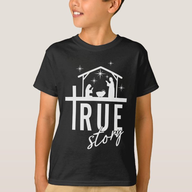T-shirt Véritable Histoire De Jésus Naissance Noël Scène D (Devant)