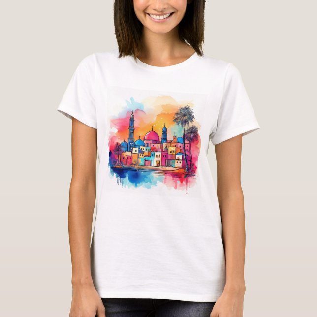 T-shirt Véritable paysage urbain du Moyen-Orient - Aquarel (Devant)