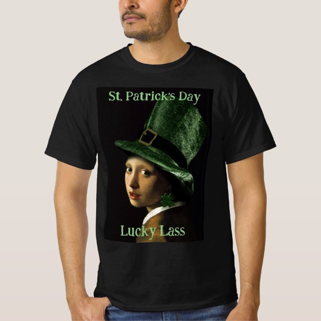 T-shirt Vermeer Pearl Earring Clover St Patrick's Day (Devant)