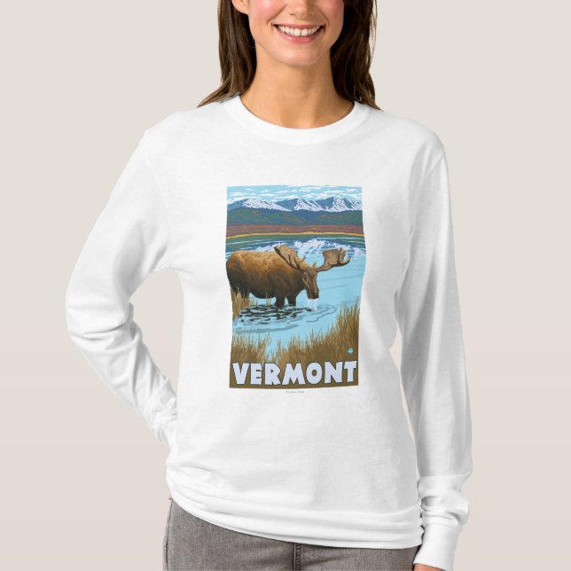 T-shirt VermontMoose buvant dans le lac (Devant)