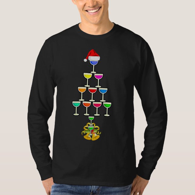 T-shirt Verre à vin Arbre de Noël Boisson (Devant)