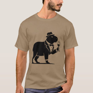 T-shirt Verre à vin capybara drôle minimaliste moderne