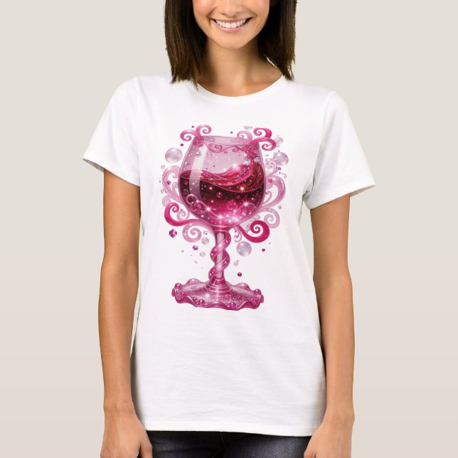 T-shirt Verre à vin rose argent vibrant impression (Devant)