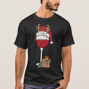 T-shirt Verre à vin rouge de Noël Chapeau de Père Noël Ren