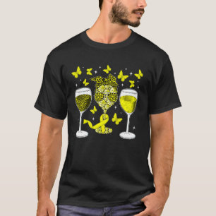 T-shirt Verre à vin ruban jaune de sensibilisation à Spina