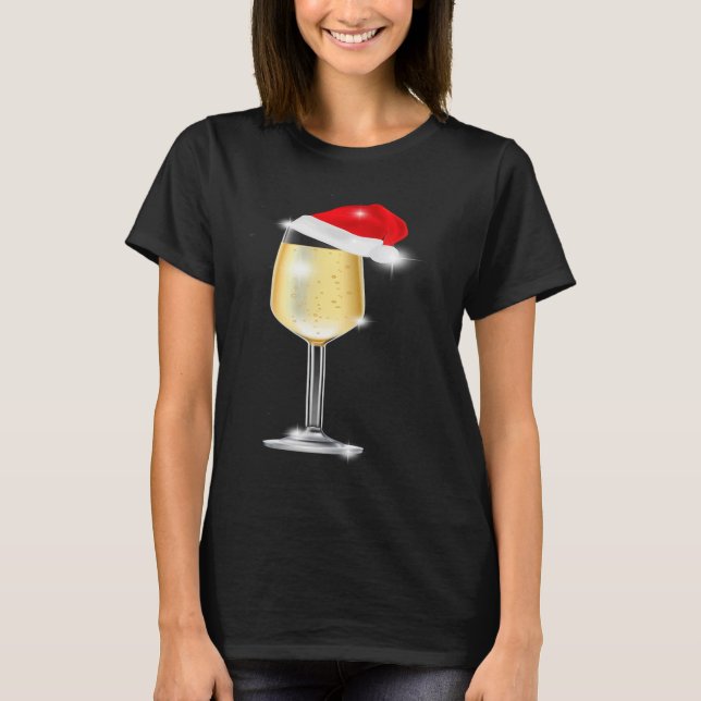 T-shirt Verre de champagne de Noël Chapeau de Noël Boire (Devant)