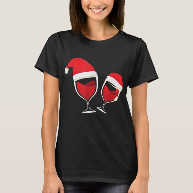 T-shirt Verre de vin de Noël Vin rouge Santa Hat T Shirt (Devant)