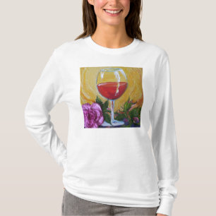 T-shirt Verre de vin et douille de dames de rose de rose