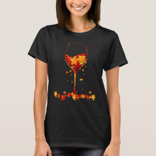T-shirt Verre De Vin Feuille D'érable Automne Boire Du Vin