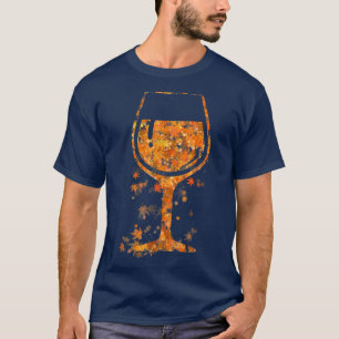 T-shirt Verre de vin Feuille d'érable automne vin amoureux