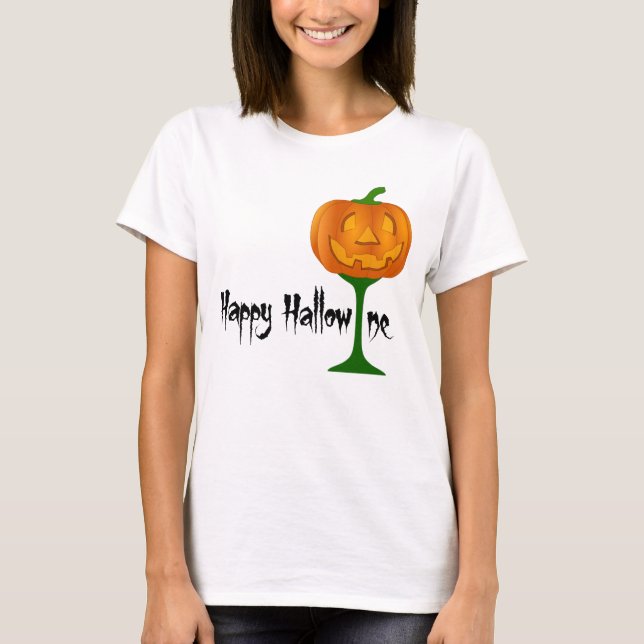 T-shirt Verre de vin heureux de citrouille de Hallowine (Devant)