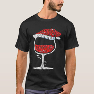 T-shirt Verre de vin Noël chapeau de Père Noël