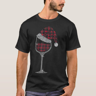 T-shirt Verre de vin rouge Noël Santa Hat Vin drôle X