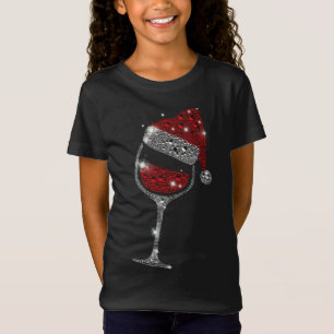 T-Shirt Verre de vin rouge Santa Hat Famille de Noël