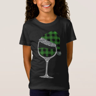 T-Shirt Verre de vin Santa Chapeau Noël Green Buffalo Pl