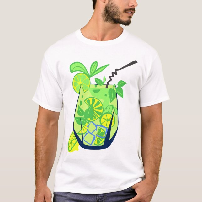 T-shirt verre mojito morito alcool citron rondelle feuille (Devant)