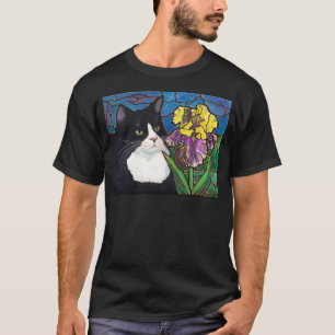 T-shirt Verre souillé de papillon de fleur d'iris de chat