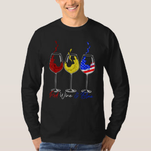 T-shirt Verres à vin 4 juillet Patriotique Vin rouge bleu 