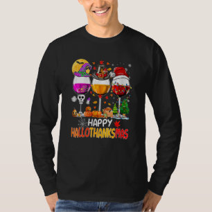 T-shirt Verres à vin Happy Hallothanksmas Chapeau de sorci