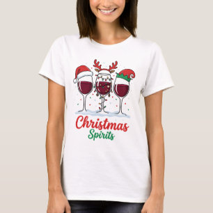T-shirt Verres à vin rouge Esprits de Noël