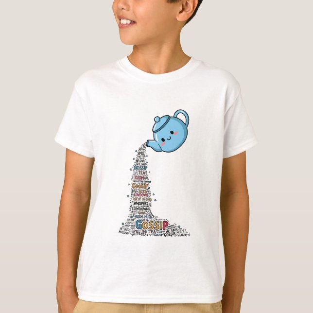 T-shirt Verser le Thé Kawaii Théière Potins Enfants (Devant)