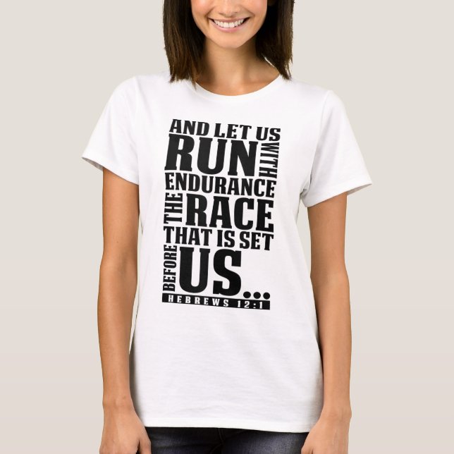 T-shirt Verset Bible Chrétienne, Courons Avec Endurance Ru (Devant)