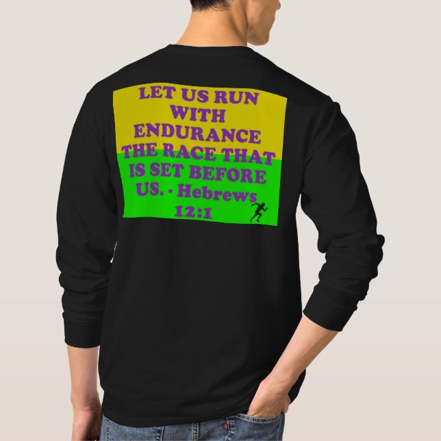T-shirt verset biblique des hébreux 12:1. (Dos)