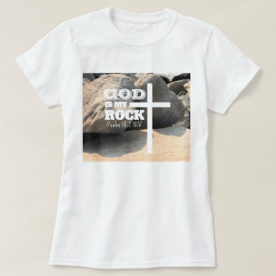 T-shirt Verset biblique Dieu est mon Rocher Croix blanche
