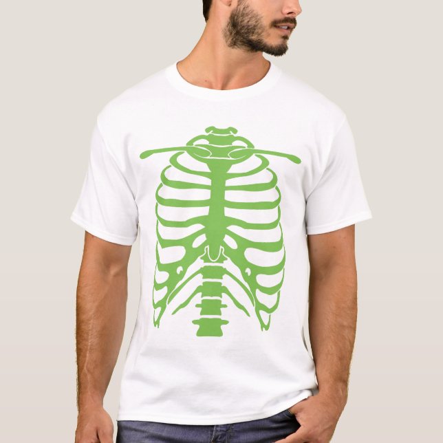 T-shirt vert au néon de cage thoracique (Devant)