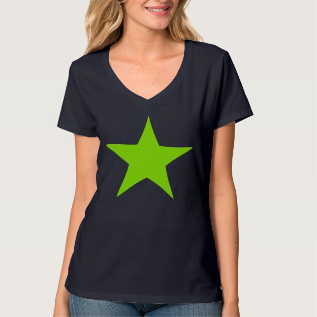 T-shirt vert au néon de conception d'étoile (Devant)