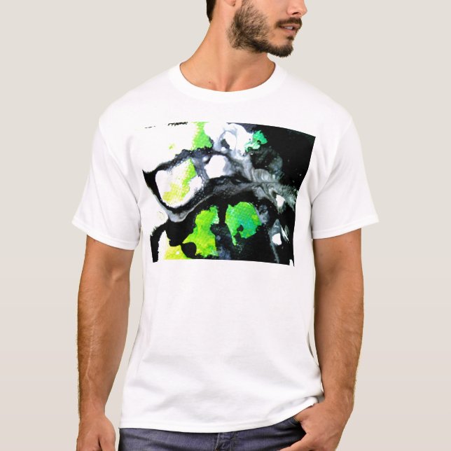 T-shirt Vert blanc de noir abstrait courageux de peinture (Devant)