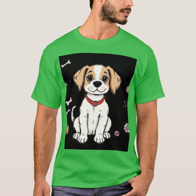 T-shirt vert chien blanc (Devant)