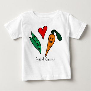 T-shirt vert d'amour de pois et de carottes et