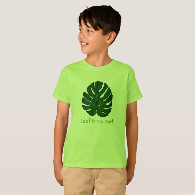 T-shirt vert de feuille de Monstera (Devant entier)